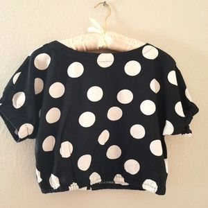 Women's Tabitha Brown Crop Top Black White Polka Dot Size M Linen